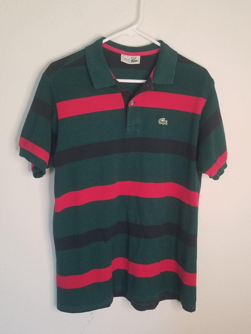 Lacoste 100% Cotton Striped Polo Shirt Red Green Black S